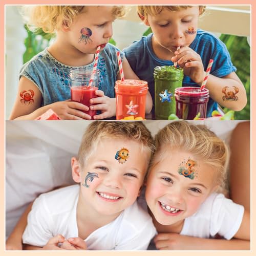 Ocean Animals Temporary Tattoos for Kids - 102 Pcs Waterproof Sea Creature Stickers for Birthday Party Favors