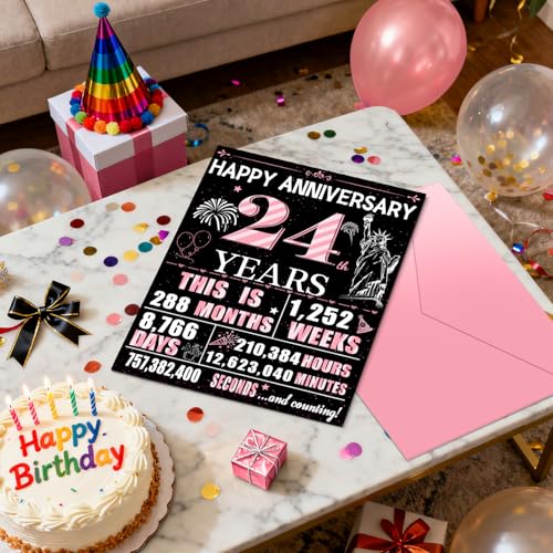24th Anniversary Jumbo Musical Card for Wife - Black & Gold