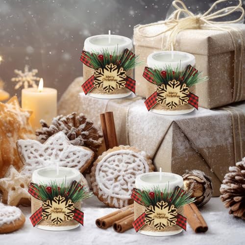 Christmas Wood Tealight Holder & Tea Lights Set - Snowflake White, 24 Pieces