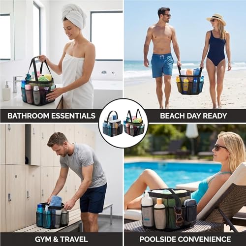 2-Pack Portable Mesh Shower Caddy with 8 Pockets for Dorm, Gym & Beach