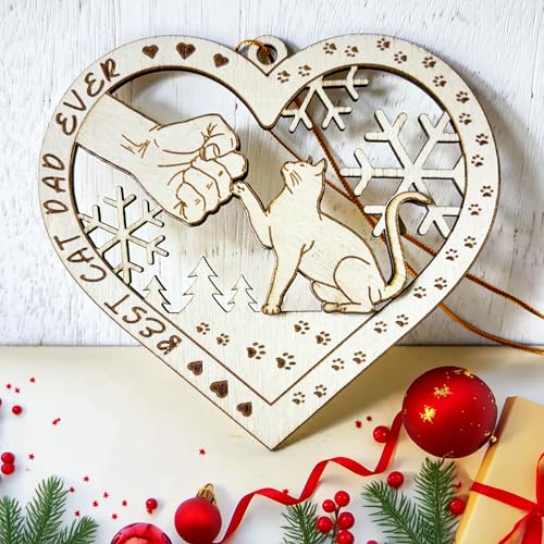 Best Cat Dad Ever Wooden Christmas Ornament Heart-Shaped Gift
