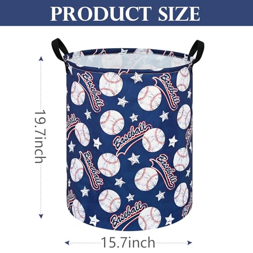 HUAYEE Baseball Laundry Hamper - Foldable Waterproof Storage Basket (R-Blue)