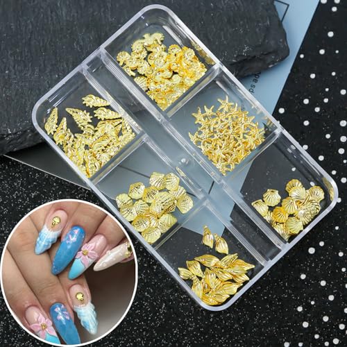 Ocean Style 3D Gold Nail Charms and Gems Seashell Starfish Rhinestones
