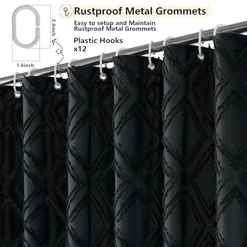 OWENIE Black Shower Curtain Set, 36"W x 72"L, Boho Design with Hooks