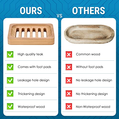 DEBETOOL Teak Wood Soap Dish - 2-Pack Self-Draining Holder for Bathroom & Kitchen