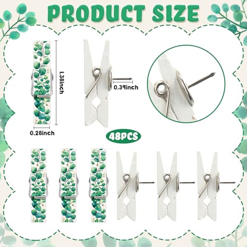 Sabary 48 Pcs Eucalyptus Leaf Push Pin Clips for Bulletin Board & Photos