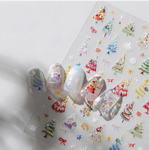 SHUXILIN 5D Embossed Christmas Tree Nail Stickers Self-Adhesive Holiday Decals