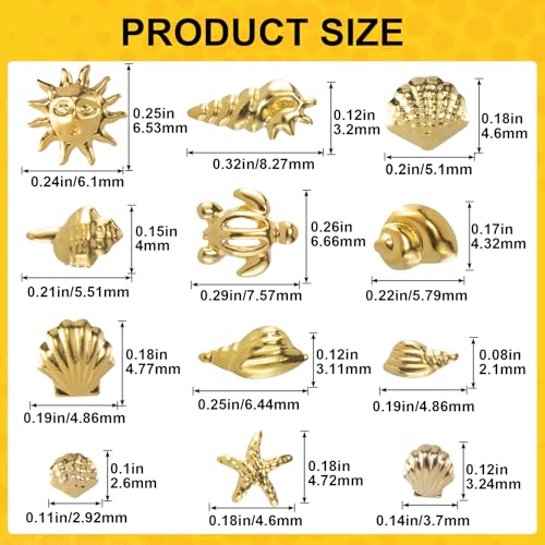 Isslly Gold Ocean 3D Nail Charms - 12 Styles Beach Starfish & Seashell Metal Decals