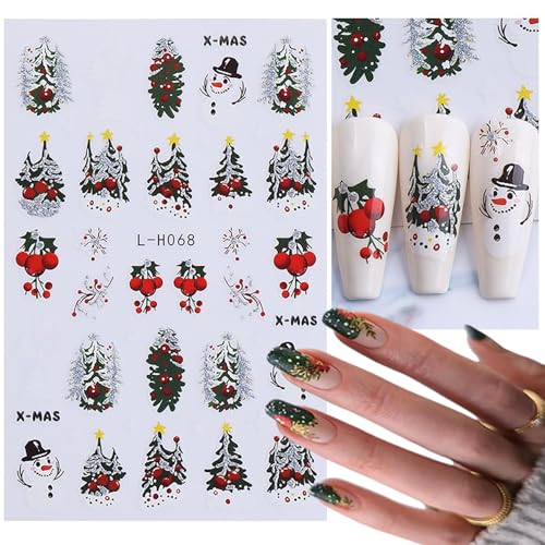 Christmas Nail Art Stickers 6 Sheets 3D Self-Adhesive Holiday Decals