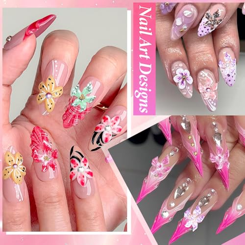 3D Hawaii Flower Nail Charms and Rhinestones Hibiscus Nail Art Kit