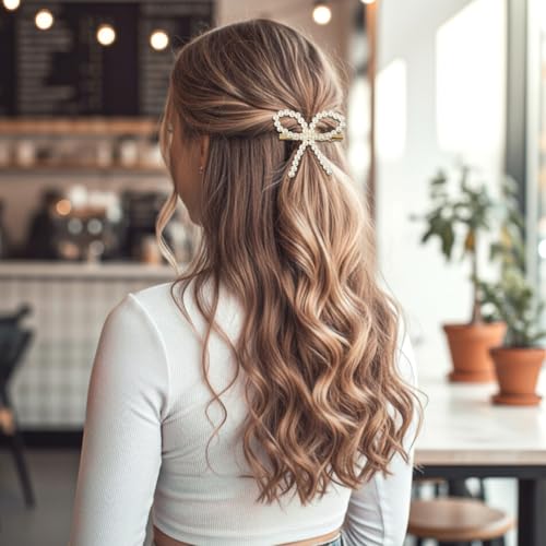 Nogeqi 6PCS Pearl Bow Hair Clips Elegant Non-Slip Barrette Accessories