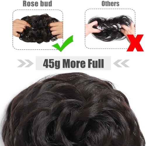 Rose Bud Dark Brown Messy Bun Hair Piece Curly Updo Scrunchie Extension