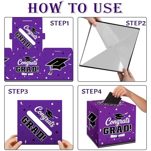 Graduation Card Box 2026 - Elegant Gift Holder, Purple, 9x9x9 in