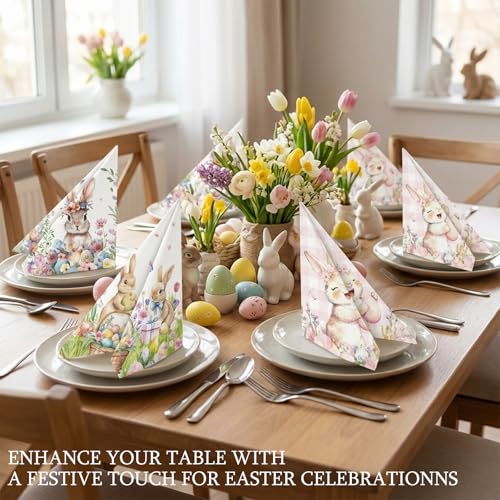 60 Count Easter Napkins - Floral Disposable Table Decor for Spring Celebrations