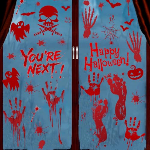 Halloween Window Clings - Bloody Handprint & Footprint Stickers, 9 Sheets