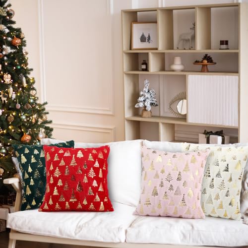 Amyhill Dark Green Christmas Tree Pillow Covers 18x18 - 2 Pack Plush