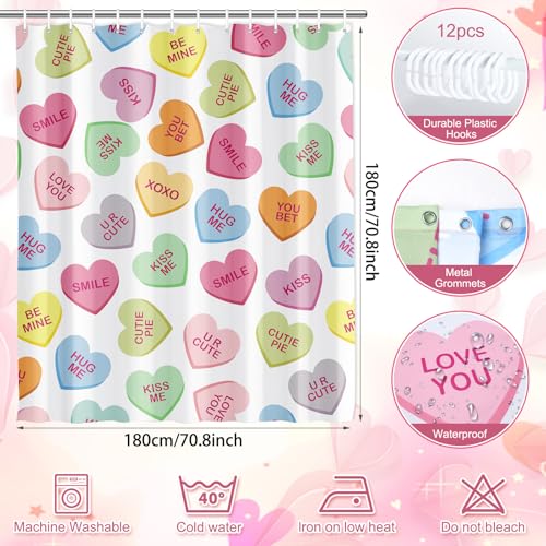 Pastel Valentines Shower Curtain - Colorful Heart Design, 71x71 Inch