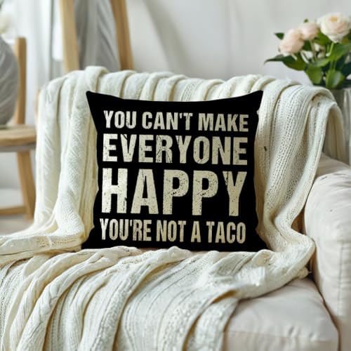 Funny Taco Quote Pillow Cover - 18x18 Inch Black Cushion for Humor