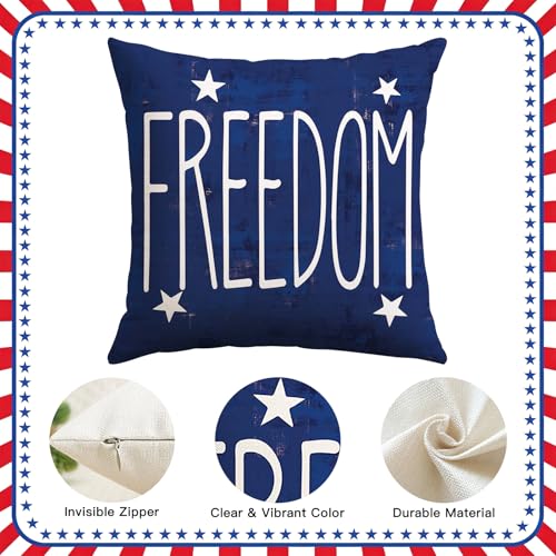 OTOSTAR 4th of July Throw Pillow Covers, Star Flag Patriotic Set of 4, 16x16