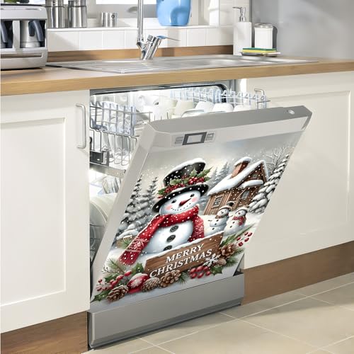 Christmas Snowman Refrigerator Magnet Cover Panel Decal - 23x26 Inches
