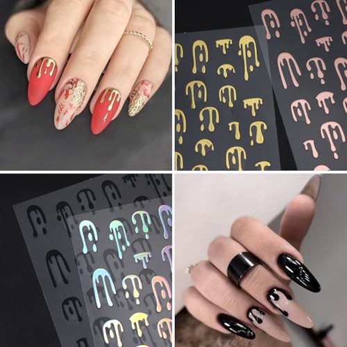 Halloween Blood Drop Nail Art Stickers - 4 Sheets 3D Self-Adhesive Decals