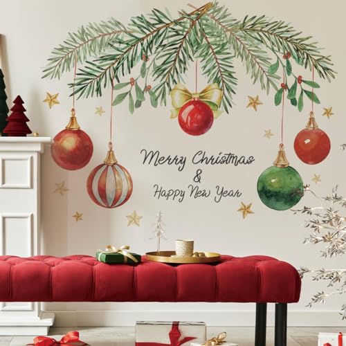 Christmas Wall Decals - Holiday Removable Stickers with Lights & Stars - Merry Christmas & Happy New Year - Variation: Christmas