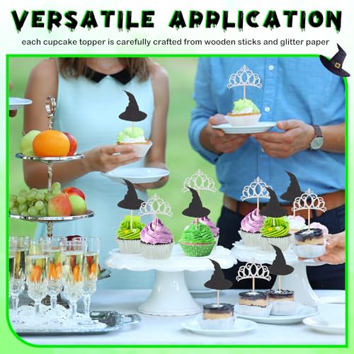Witch Hat & Crown Cupcake Toppers - 24 Pcs Halloween Party Decor