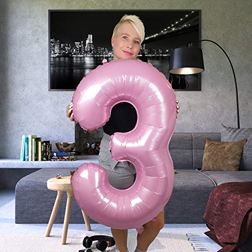 40 Inch Pastel Pink Number 3 Balloon - Large Foil Decoration