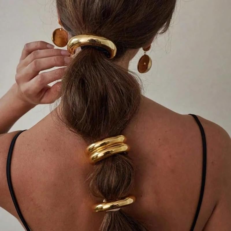 Veloshine Gold Hair Ties Metal Geometric Hair Cuffs for Thick Hair