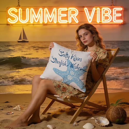 Salty Kisses Starfish Wishes 18x18 Throw Pillow Cover - Summer-02