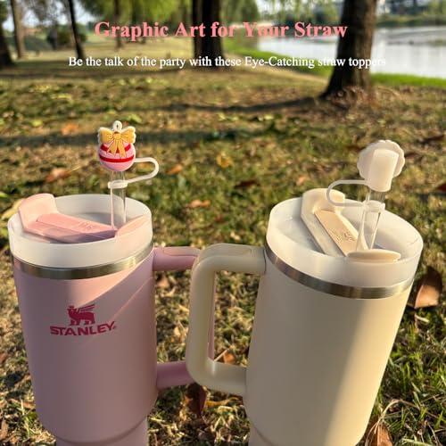 Pink Christmas Straw Toppers for Tumblers - Compatible with Stanley & 20oz-40oz Drinkware - Girly Holiday Design