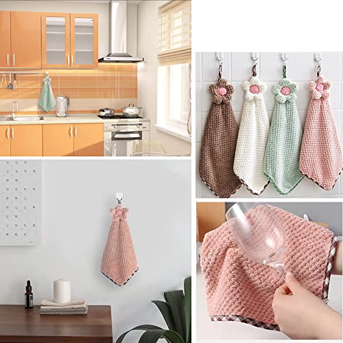 2Pcs Hanging Hand Towels, Super Soft Absorbent Coral Fleece Kitchen Towels