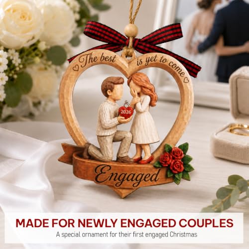Engaged Ornament 2026 - Heart-Shaped Wooden Keepsake for Couples
