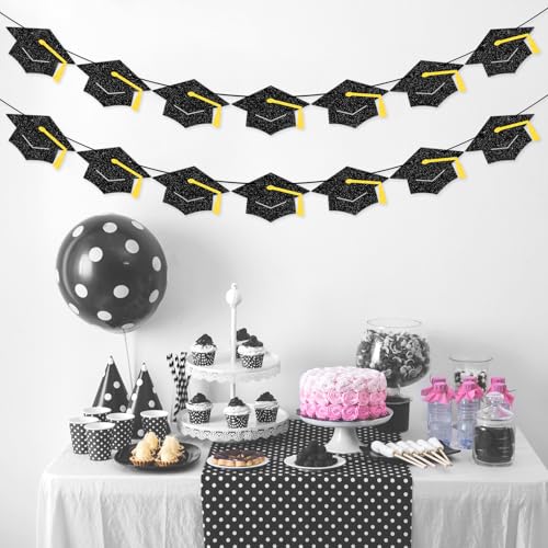 Black and Gold Graduation Banner - Pre-Strung Cap Garland for Class of 2026
