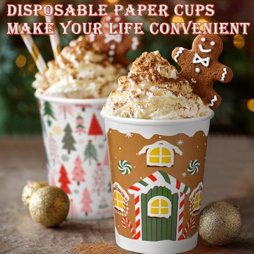 Christmas Disposable Paper Cups 9 oz - Classic Pattern, 150 Pack