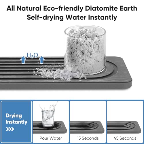 Dark Gray Diatomite Stone Faucet Mat 23.7" x 4" - Super Absorbent, Quick Drying