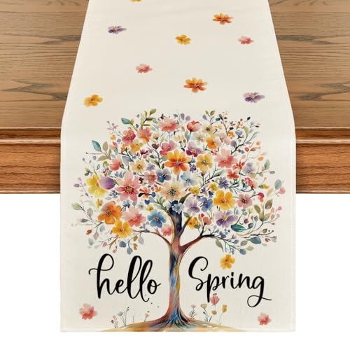 Artoid Mode Bloom Flower Tree Spring Table Runner 13x60 Inch Beige Home Decor