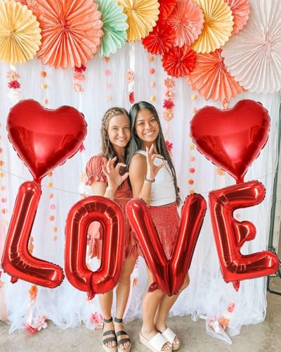 Valentine's Day Love Balloon Set - 6 Pcs Red Heart & Letters