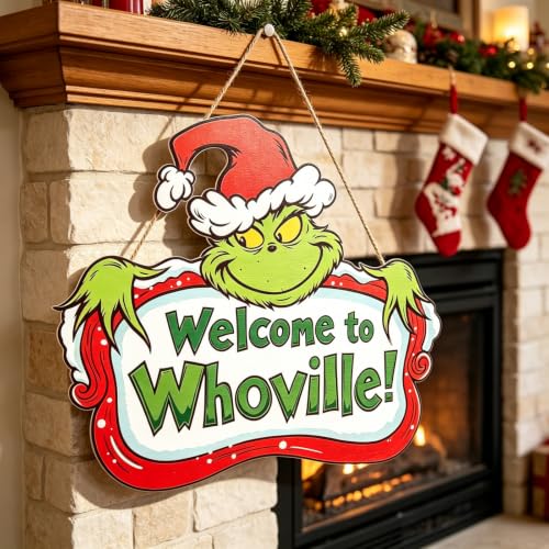 Christmas Door Hanger Wooden Sign for Holiday Decorations - 10x8.7 Inches
