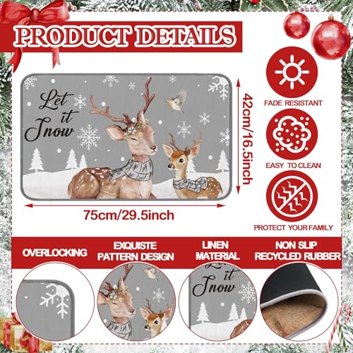 Christmas Doormat Set with Reindeer & Buffalo Plaid Layered Entry Rugs - Let It Snow Variation
