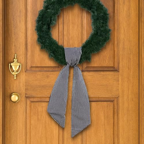 NUVCELKA Black White Gingham Wreath Sash for Front Door Halloween & Farmhouse Decor, 5.12" x 54.33"