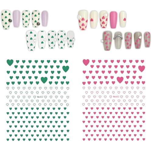 12 Sheets 3D Heart Nail Stickers - Self-Adhesive Valentines Nail Art Decals