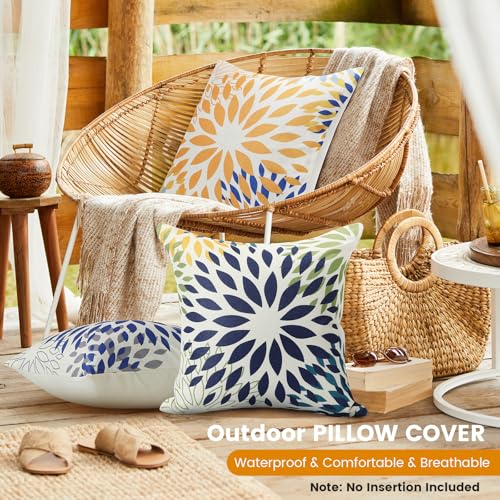 Waterproof Outdoor Pillow Covers 18x18 - Set of 2, Soft Linen