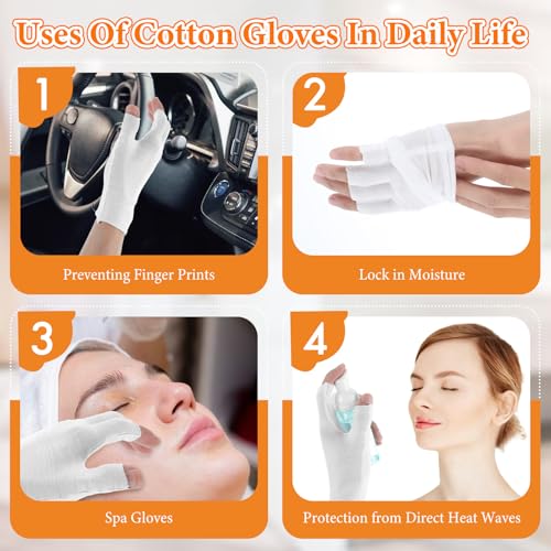 TIESOME Fingerless Cotton Gloves for Dry Hands & Eczema - 5 Pairs