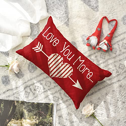 Valentine's Day Love Heart Throw Pillow Cover, 12x20 Inch Red Cushion Case