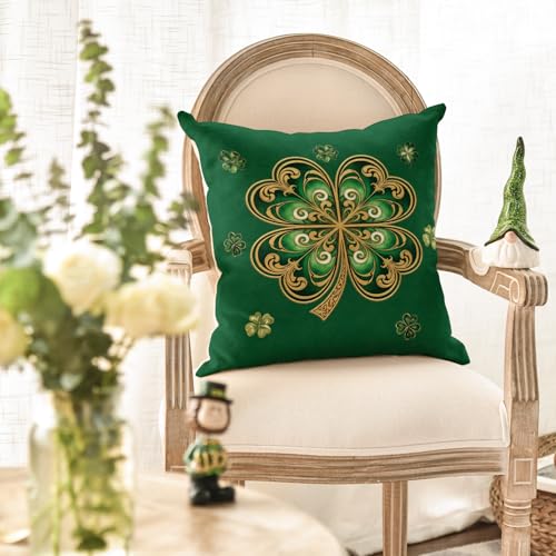 St. Patrick's Day Clover Throw Pillow Cover - 18x18 Inch Polyester Cushion Case