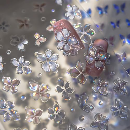 Sutaozhi 5D Embossed Floral Nail Stickers Holographic Self-Adhesive Flower Decals