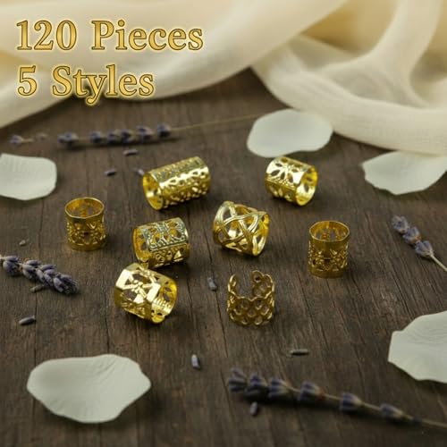 Glamer Gold Hair Jewelry for Braids & Dreadlocks - 120 Pcs Cuffs and Rings