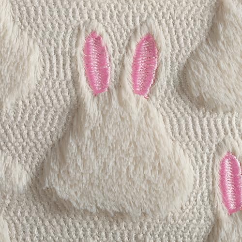 4TH Emotion Easter Rabbit Throw Pillow Covers, 18x18 Faux Fur Beige Set of 2