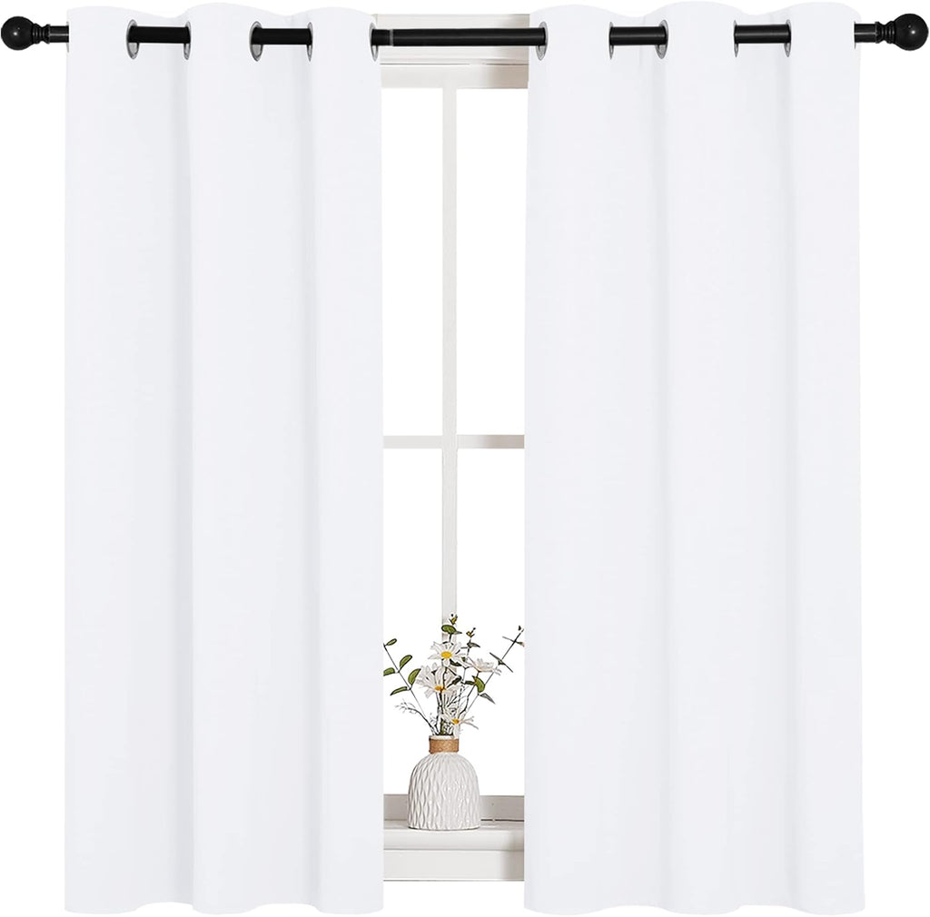NICETOWN Draperies Curtains - 50% Sunlight Blocking Grommet Top Panels for Small Windows | White (2 Panels, 34" x 45")